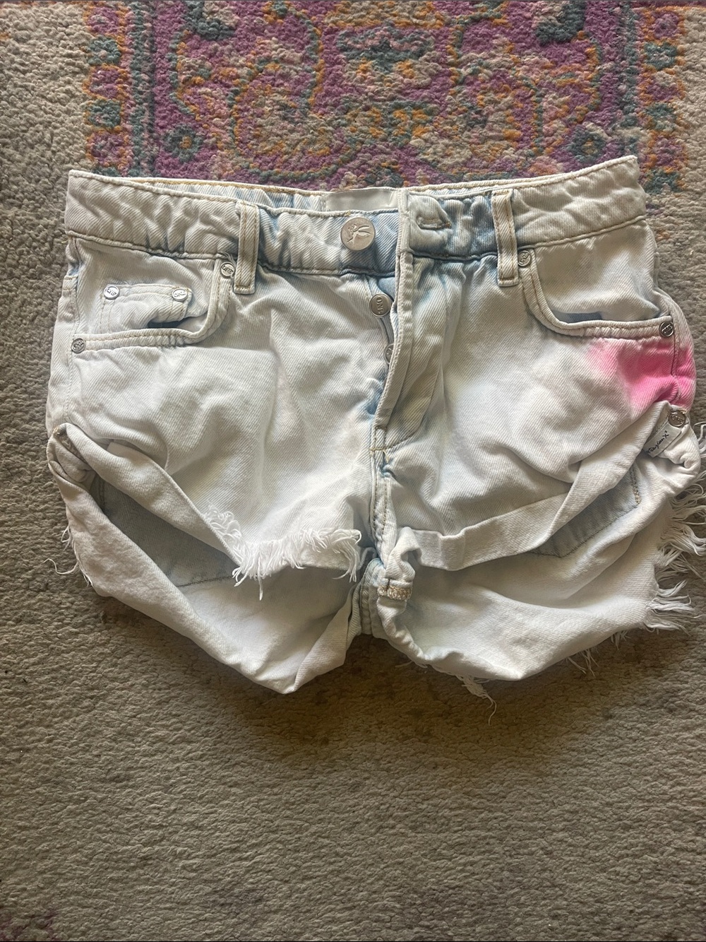 One teaspoon bandit shorts acid wash, pink  paint splash on side size 23 GUC